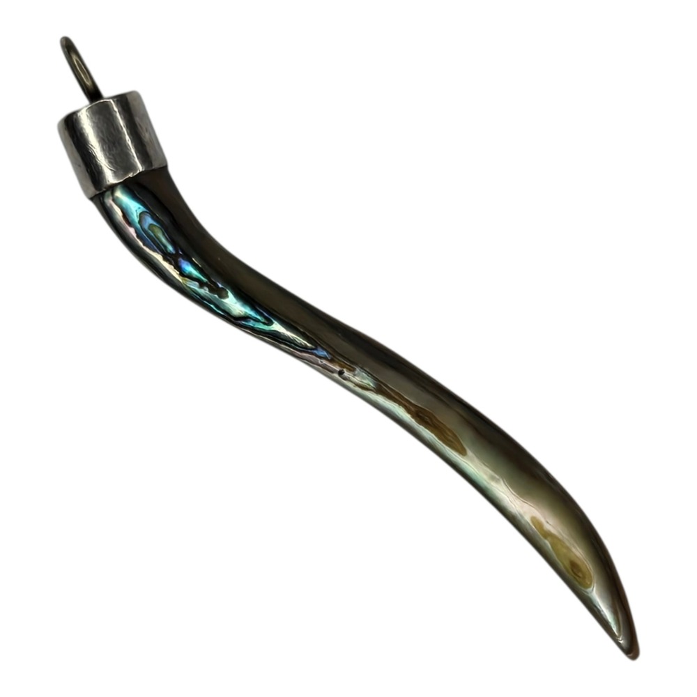Vintage Italian Horn Pendant Abalone Shell Multicolor Iridescent Tusk Boho‎